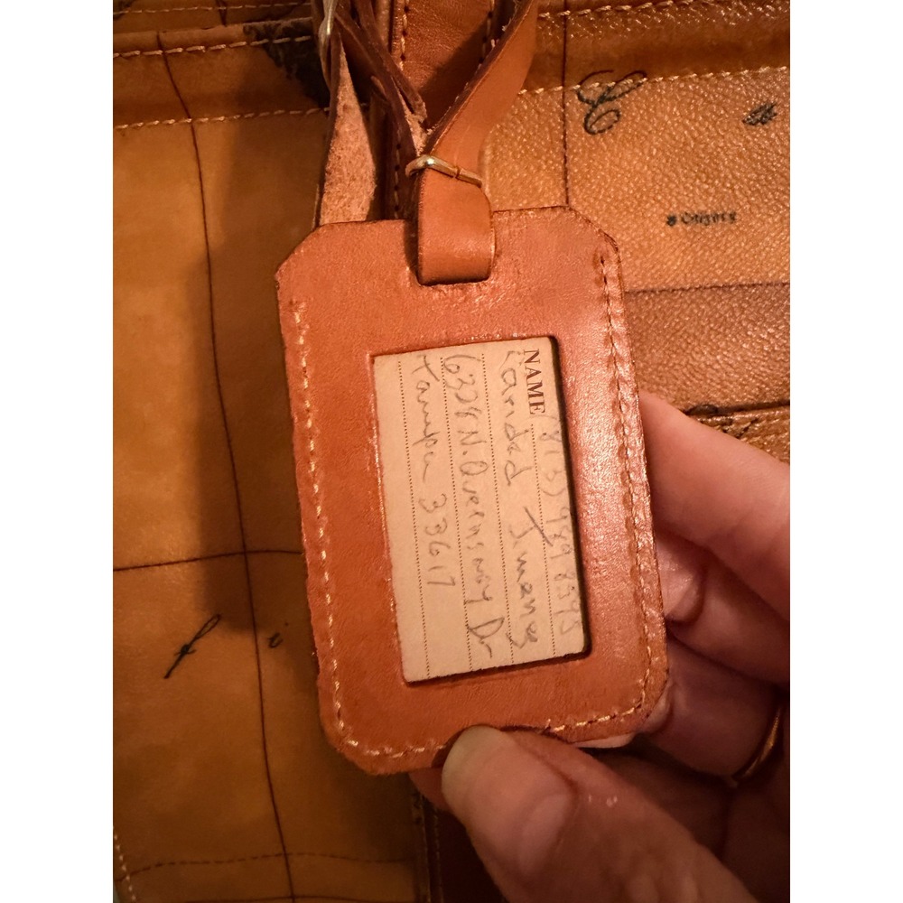 Alviero Martini Rare 1A Classe Geo Map Tote Bag Tan Leather Large Shoulder Bag - Picture 3 of 9